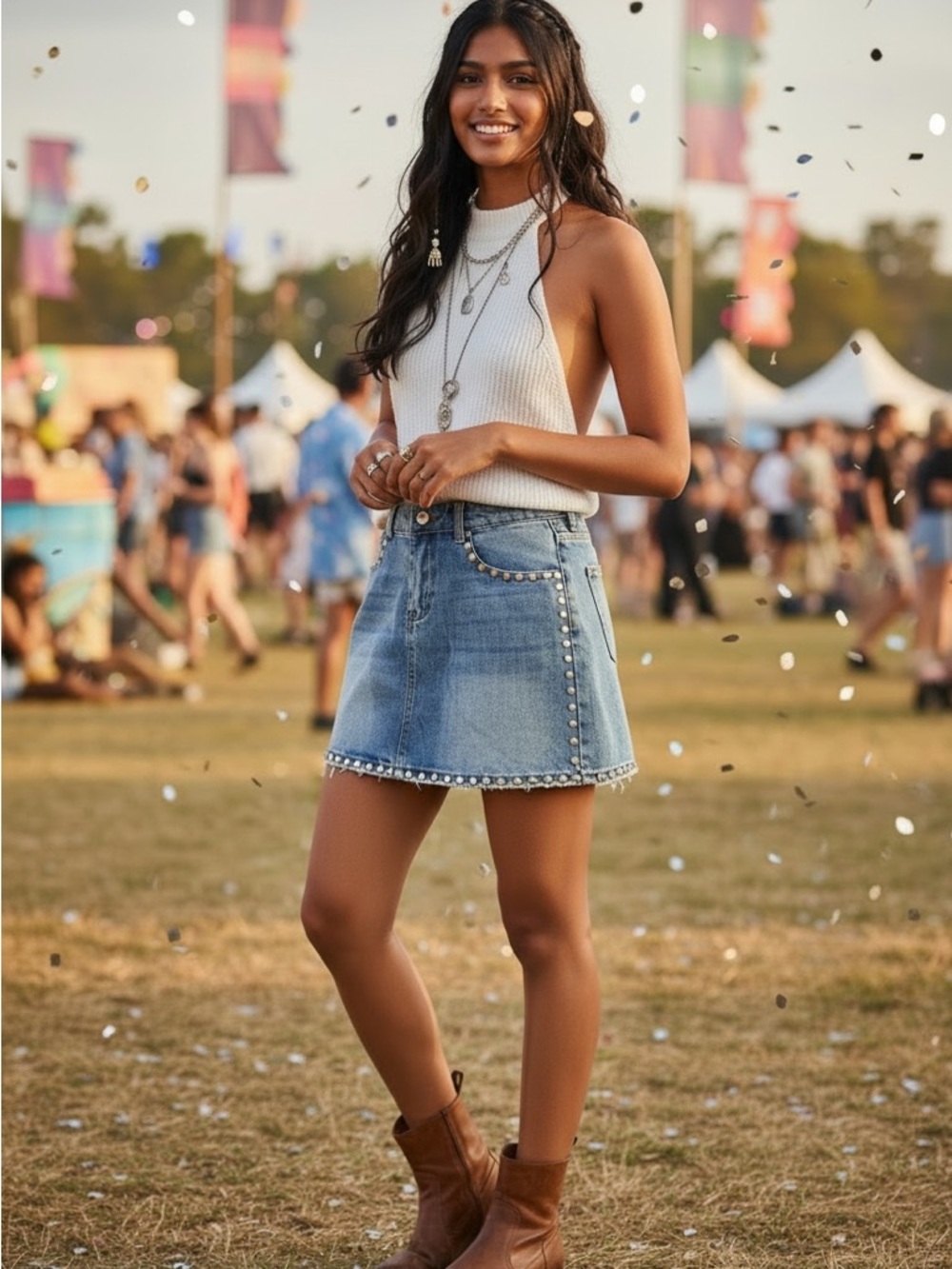 Altar'd State Indie Festival Y2k Mini Distressed Denim Skirt with Metal Accents